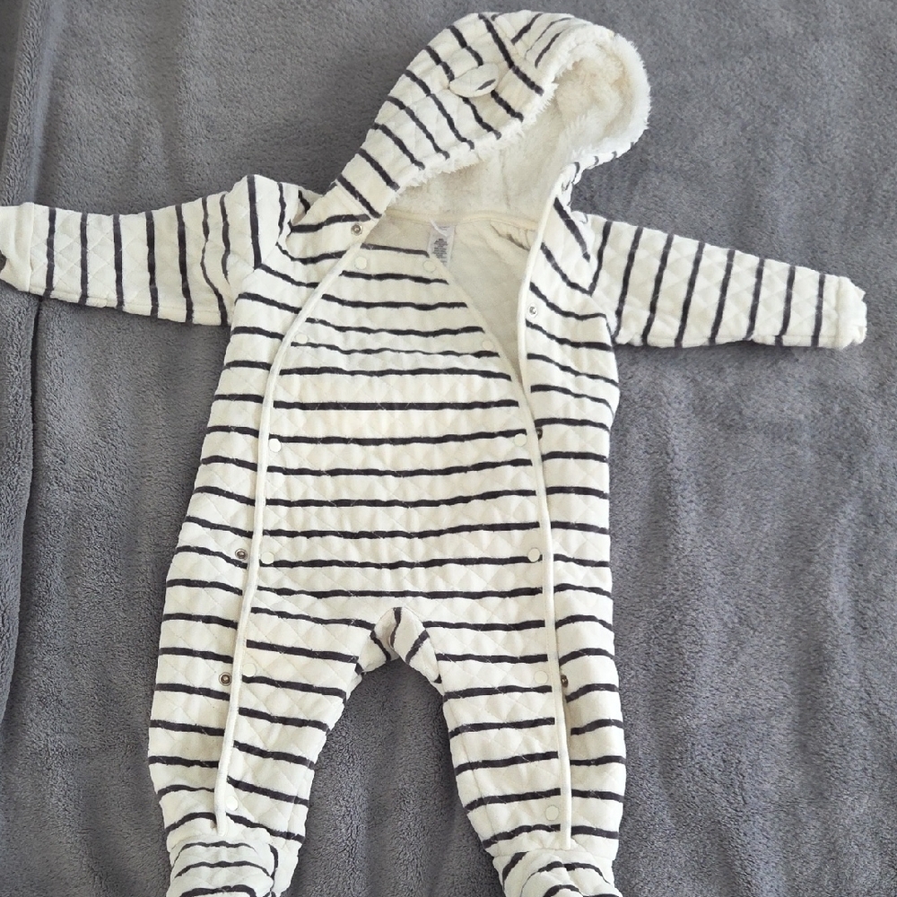 Nordstrom White and Black Striped Hooded Footie
